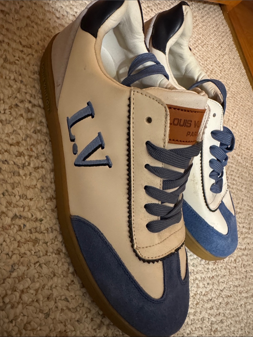 Louis Vuitton White and Blue Men’s Low-Top Sneakers